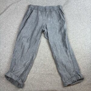 J Jill Purejill Linen Wide Leg Pants Women Size Large Pull On Blue Roll Tab